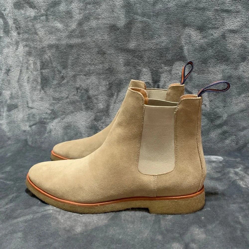 New Republic Mark McNairy Mens Tan Suede Chelsea Boots Orange Welt Crepe Sole 9